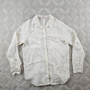 Boden Linen Button Down Shirt Womens 6 Crean Beachy Casual Vacation